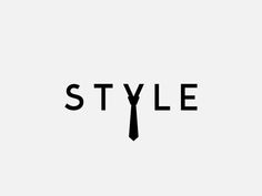 the word style is written in black on a white background, with a tie hanging from it's side