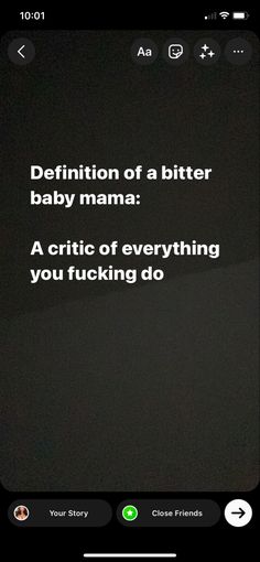 an iphone screen with the text definition of a bitter baby mama