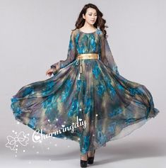 Chiffon Blue Floral Autumn Long Sleeve Party Big Hem Dress Evening Wedding Maternity Summer Holiay Beach Bridesmaid Maxi Skirt Detail Info: ❤ Color: as picture More color choice link: https://www.etsy.com/listing/213656440/chiffon-dress-color-card?ref=shop_home_feat_1 you just note the color you want with order, we will make according to your note. ❤ Material: Chiffon ❤ The dress doesn't limit the chest size and waitst size, arm hole 45cm (if your upper arm circle circumference is more than 40cm Bridesmaid Maxi Skirt, Maternity Photo Dresses, Maternity Photo Dress, Maternity Picture Outfits, Beach Bridesmaid, Maternity Summer, Beach Bridesmaids, Designer Midi Dresses, Summer Pregnancy