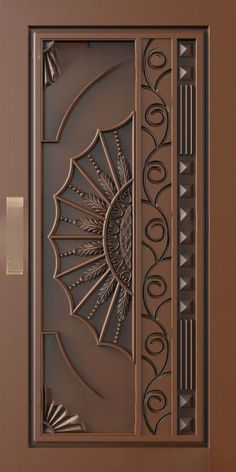 an intricately designed door is shown in bronze and has a decorative design on the front