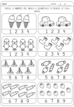 the worksheet for numbers 1 - 10 with pictures of animals, boats and cars