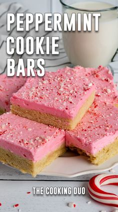 peppermint cookie bars on a plate with candy canes