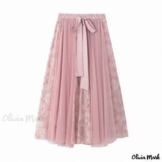 Olivia Mark - High-Waisted Lace Embroidered Mesh Skirt with Bow Tie Belt Skirt With Bow, Cloth Belt, Belt Tying, Mesh Skirt, Types Of Skirts, Tie Belt, Bow Tie, High Waisted, Mesh