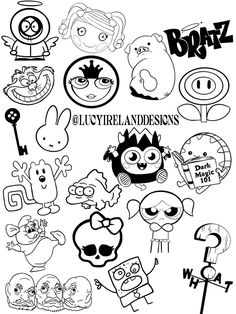 an image of some cartoon characters in black and white