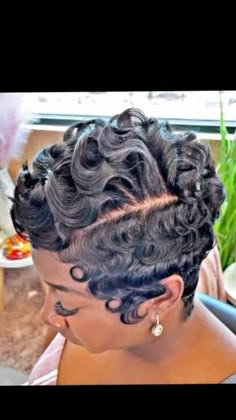 Hair Styles2023, Fingerwaves Short Hair Black Pixie Cuts, Pin Curls For Black Women, Pixie Cut For Thick Hair, Pixies Haircut, Choppy Pixie, Finger Waves Short Hair, Pixie Blonde, Short Hair Bride