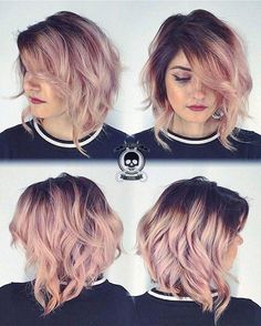 Purple Ombre Hair, Gold Hair Colors, Colored Curly Hair, Hair Color Pastel, Haircut And Color, Rose Gold Hair