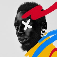 a man with an x painted on his face next to another person's head