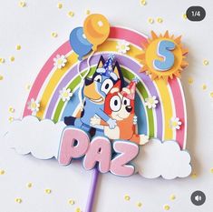 an image of a cartoon character on top of a rainbow with the number three in it