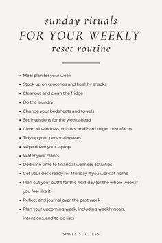 sunday ritual for your weekly reset routine Sunday Reset Routine, Routine Weekly, Weekly Reset, Reset Routine, Sunday Reset, Self Care Bullet Journal, Vie Motivation