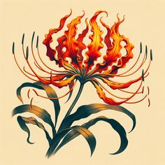 a drawing of a flower with flames coming out of it