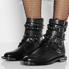 Step up your style game with these black ankle boots. Featuring edgy studs and trendy buckles, they add a touch of rocker chic to any outfit. Lace-up closure ensures a secure fit. Color: black Handcrafted US sizing. Fits true to size. Black Studs, Mode Punk, Boots Store, Buckle Ankle Boots, Black Stud, Rocker Chic, Rock Chic, Saint Laurent Shoes, Boots Ankle