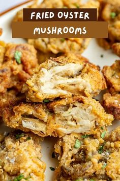 fried oyster mushrooms on a plate with text overlay