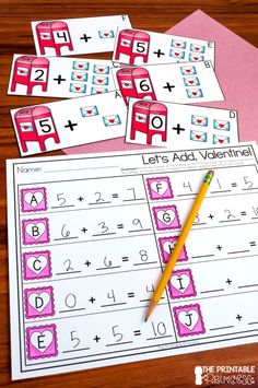 printable valentine's day math worksheets for kids to practice addition skills