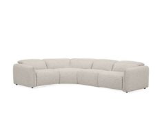 the curved sectional sofa with four seats in light grey fabric, viewed from the front