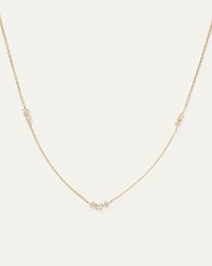 White Sapphire Tri-Station Necklace Gold Stacking Necklace, Wedding Day Jewelry Brides Necklace, Cute Dainty Necklaces, 14k Gold Flower Necklace, Dainty Wedding Jewelry, Formal Jewelry Ideas, Gold Necklace Set Simple, Simple Wedding Necklace, Gold Simple Necklace