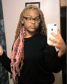 Long Colored Passion Twists, Passion Twist Pink And Black, Passion Twists With Color In The Back, Ginger And Pink Passion Twist, Different Color Passion Twist, Peak A Boo Passion Twists, Brown And Pink Twists, Red And Blonde Passion Twist, Peekaboo Twist With Curls