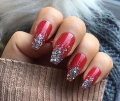 Red And Glitter Nail Designs Daily Nail Art And Design Red And Glitter Nails, Red Sparkly Nails, Red And Silver Nails, Sparkly Nail Designs, Glitter Tip Nails, Red Nails Glitter, Dark Red Nails, Glitter Manicure, Pink Glitter Nails