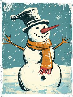 a snowman wearing a hat and scarf