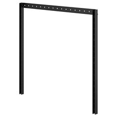 a black metal shelf with holes on the top and bottom part, against a white background