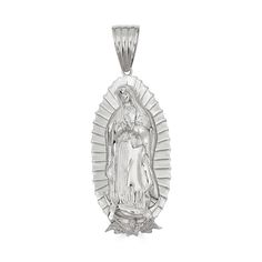 Gorgeous handmade Virgin Mary pendant
1x2"Solid 925 sterling silver
Stamped 925
Pendant weighs 9 grams!VERY DETAILED.Amazing handmade piece
 
Will never turn green! SOLID 925 SILVER...Great investment!
You can buy pendant alone or with choice of  2mm solid 925 silver chain.Chain is Made in Italy & comes in 18-30"If you look to buy only pendant it will fit most chains up to 5mm thick...would look really nice on a tennis chain too!Let us know if you have any questions! Silver Our Lady Of Guadalupe Necklace, Silver Our Lady Of Guadalupe Pendant Jewelry, Spiritual Silver Necklace With Our Lady Of Guadalupe, Mary Guadalupe, Guadalupe Necklace, Virgin Mary Pendant, Tennis Chain, Virgin Mary, Solid 925 Sterling Silver