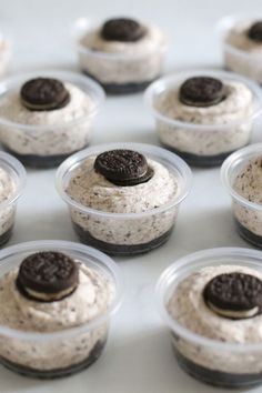 cookies and cream cups with oreo cookies in them