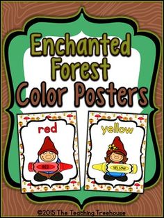 two posters with the words, enchanted forest color posters