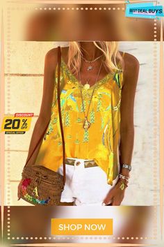 Women's Camisole Blouse Tank Top Camis Yellow Blue Floral Flower Print Sleeveless Daily Vacation Boho V Neck S Spring Floral Print V-neck Vest, Printed Tank Top For Spring, Summer Vacation Tank Vest, Sleeveless Printed Summer Tops, Summer Cami Blouse, Summer Cami Vest Blouse, Casual Printed Summer Vest, Bohemian Tank Vest For Summer, Summer Vest-style Cami Blouse