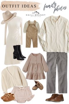 an assortment of clothes and shoes for women with text overlay that reads, outfit ideas family photos