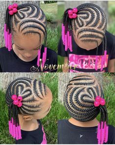 Valentines Day Braids For Kids, Toddler Braids With Beads, Children Hair Styles Braids, Kid Braid Styles With Beads, Kids Braided Hairstyles With Beads, Toddler Braid Styles, Cute Cornrows, Kids Braids With Beads