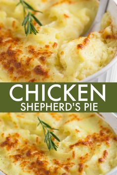 chicken shepherd's pie in a white casserole dish