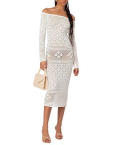 Edikted Lily Crochet Off Shoulder Midi Dress Elegant Crochet Mini Dress For Day Out, Chic Knee-length Crochet Dress For Spring, Chic Crochet Midi Length Dress For Brunch, Elegant Crochet Midi Dress For Day Out, Midi Length Crochet Dress For Brunch, Elegant Crochet Dress For Day Out, Chic Long Sleeve Crochet Dress For Day Out, Denim Skirt Trend, Winter Bridesmaids