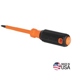 an orange and black screwdriver with the words made in usa written on it