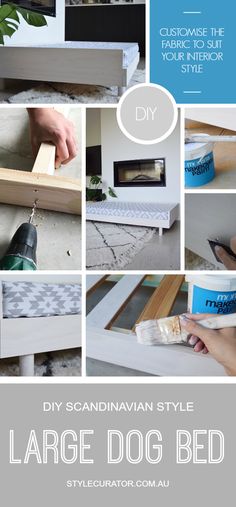 the diy scandinavian style large dog bed is made with white wood and blue paint