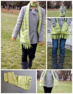 the collage shows several different ways to wear scarves and boots, including scarfs