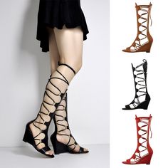 Product Description Women's Gladiator Sandals Shoes Strappy Knee High Lace Up Wedge Heel Boots Beach Rubber sole DESIGN -- Sexy gladiator wedge sandals, fashionable, casual and comfortable women keen high shoes with zipper and metal decoration design BEAUTY -- Delicate and sexy gladiator sandals for women. Mid calf shoes - Hot selling style of women shoes, sure to look great with any outfit. BEST GIFTS -- Thigh heel caged wedge sandals boot with 3.15" best height to show perfect figure of women. Adjustable Lace-up Summer Wedge Sandals, Adjustable Lace-up Wedge Sandals For Summer, Summer Lace-up Adjustable Wedge Sandals, Leather Lace-up Wedge Sandals For Summer, Adjustable Wedge Heel Lace-up Sandals For Beach, Leather Wedge Heel Lace-up Sandals For The Beach, Leather Lace-up Wedge Sandals For Beach, Thigh High Gladiator Sandals, Gift Ideas For Wife