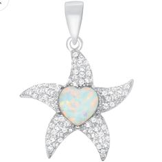 Silver 925 Rhodium Plated Star Fish Opal And Cubic Zirconia Pendant Only Specifications: Nickel Free Hinged Bale Material: 925 Sterling Silver Pendant: 28mm W/ Bale Stone: 7 Mm Heart Lab Opal And Micro Pave Clear Cubic Zirconia Weight: 1.75 Grams Item#Sh-Bp14378-13. Red Pendant Necklace, Sliver Necklace, Kyber Crystal, Anthropologie Necklace, Gold Link Necklace, Rhinestone Statement Necklace, Gold Coin Necklace, Lapis Lazuli Pendant, Crystal Choker Necklace