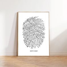 a white framed poster with words written in cursive writing on the inside of it