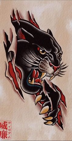 an image of a black cat with red eyes and claws on it's face