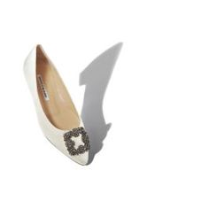 HANGISIFLAT | White Satin Jewel Buckle Flats | Manolo Blahnik Manolo Blahnik White, Buckle Flats, Dress Jumpsuit, Buckled Flats, Wedding Dress Shoes, Court Shoes, White Satin, Manolo Blahnik, Luxury Brand