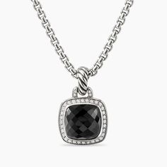 David Yurman Necklace Black Onyx & Diamonds Pendant-Sterling Silver 14x14 Authentic Signature On Back 16” Box Chain Necklace -Sterling Silver Gently Used -Worn Only Few Times Comes With Original Jewelry Pouch And Brand New David Yurman Cleaning Cloth Pet And Smoke Free Home Luxury Black Jewelry With Chain Detail, Luxury Black Jewelry With Chain, Classic Sterling Silver Necklaces For Evening, Timeless Black Diamond Jewelry For Formal Occasions, Timeless Formal Jewelry With Black Diamonds, Silver Necklace With Polished Finish For Evening, Classic Black Jewelry With Chain Detail, Classic Black Chain Jewelry, Formal Black Necklace With Box Chain