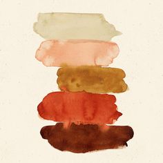 an art print with different colors of paint on it's side, including brown, orange and pink