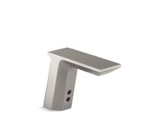 an image of a modern sink faucet in stainless steel finish on white background