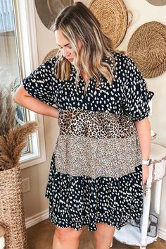 Black Plus Size Floral Animal Print Ruffle Tiered Dress Black Printed Mini Dress For Fall, Black Printed Mini Dress For Brunch, Ruffle Tiered Dress, Black Plus Size, Tiered Ruffle Dress, Chambray Dress, Mini Shift Dress, Tiered Dress, Trendy Plus Size