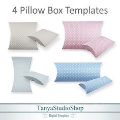 four pillow box templates with polka dots