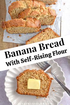 banana bread with self - rising flour on a plate