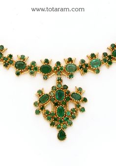 22 karat gold emerald necklace & drop earrings set - 235-GS3806 - in 38.750 Grams for USD $4,416.69 USD. 
Made in India by Totaram Jewelers Online this product is in Gold - 22 Karat BIS Hallmark 916 Gold  & is an excellent gift for Adult - Women. Ships fully insured with secured guaranteed delivery for free with your order over $250 from New Jersey USA & comes with 30 days exchange policy. Gold Emerald Jewelry Sets For Formal Occasions, Gold Emerald Jewelry Sets For Formal Events, Elegant Green Emerald Necklace In 22k Gold, Gold Emerald Necklace Hand Set Fine Jewelry, Traditional Yellow Gold Emerald Necklace For Formal Occasions, Formal Temple Jewelry Style Gold Emerald Necklace, Traditional Yellow Gold Emerald Necklace For Formal Events, Formal Gold Emerald Necklace With Hand Set, Formal Gold Emerald Temple Jewelry Necklace