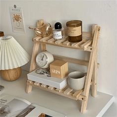 a shelf that has some items on it