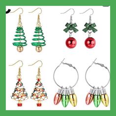 Bnwt 4 Pairs Perfect For The Upcoming Holiday Season Great Choices All In One Christmas Jewelry Diy, Christmas Trees For Kids, Christmas Bead, Rhinestone Bow, Christmas Gift Jewelry, Christmas Earrings, Christmas Jewelry, Christmas Bells, Xmas Crafts