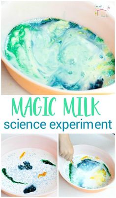 the science experiment is made with melted liquid and water to make a fun activity for kids