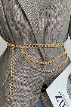 Fashion Solid Hollowed Out Waist Chain Chic Double Chain Link Belt, Chic Metal Chain Belt With Chain Print, Chic Gold Chain Belt For Spring, Gold Chain Belt For Party In Spring, Elegant Chain Strap Belt For Spring, Elegant Spring Chain Belt With Chain Strap, Gold Chain Belt As Fashion Accessory, Trendy Chain Link Belt With Chain Print, Gold Metal Chain Belt With Chain Print